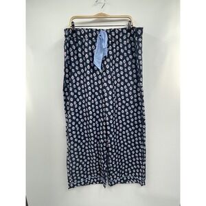 Mud Pie Pajama Pants Women's Large Navy Floral Tie-Waist Wide Leg Sleepwear NWT